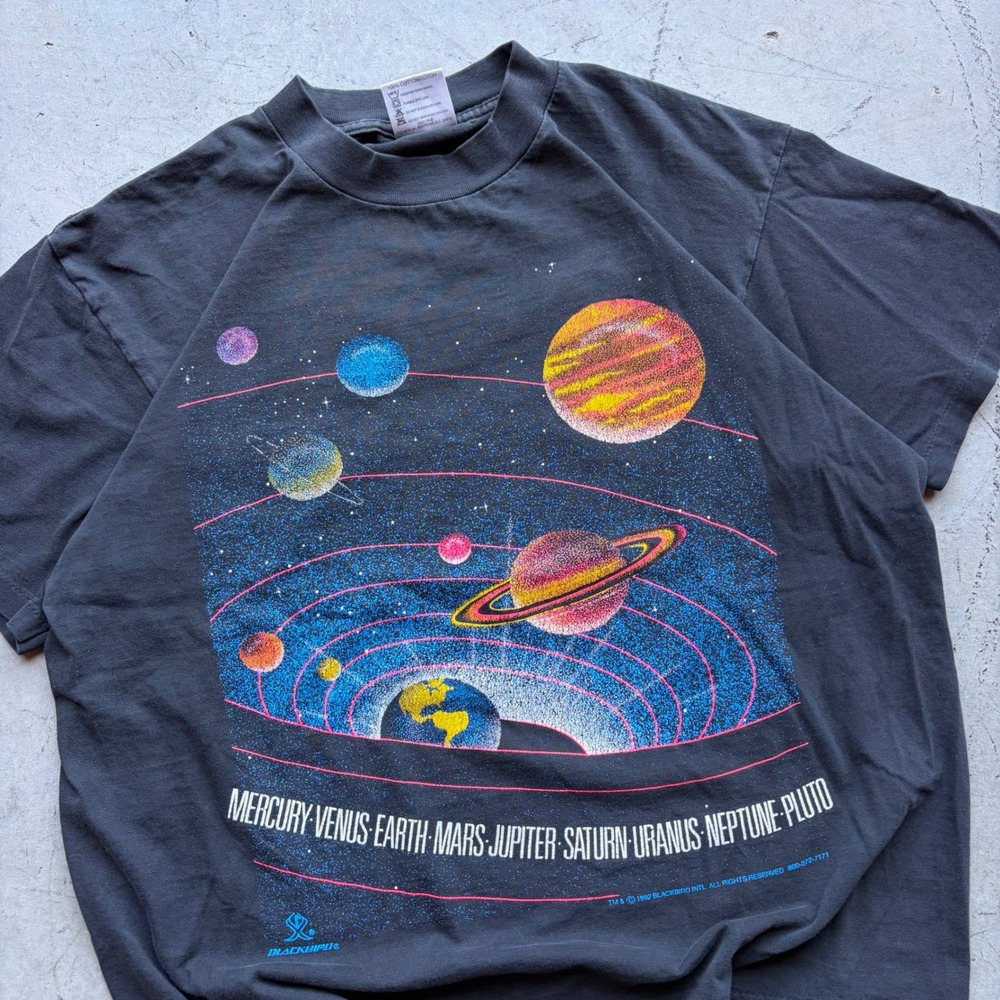 Vintage 1992 Solar System T Shirt Oneita Power-T Blackbird Intl Planets Large